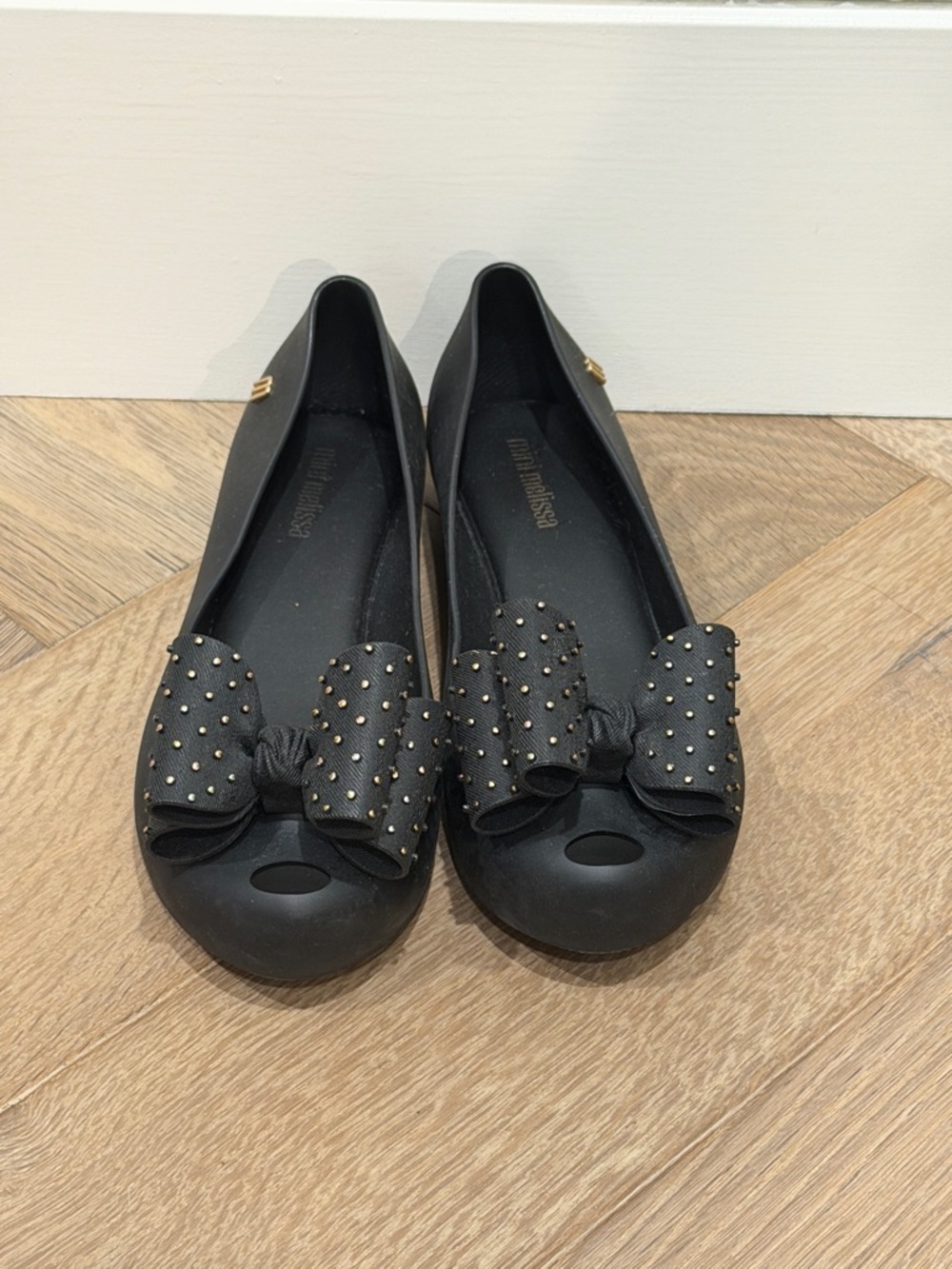 Mini Melissa Black Bow-Accent Flats